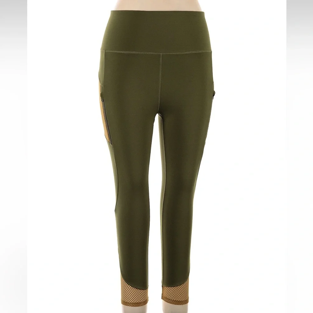 Nicole Miller Sport Olive Army Green Women's Active Leggings Size XL Sporty Mesh